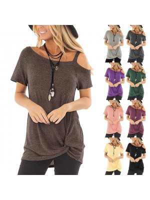 Women's Cold Shoulder Tops Long Sleeve Twist Knot Top Casual Tunic Blouse T-Shirts S-2XL #8971393