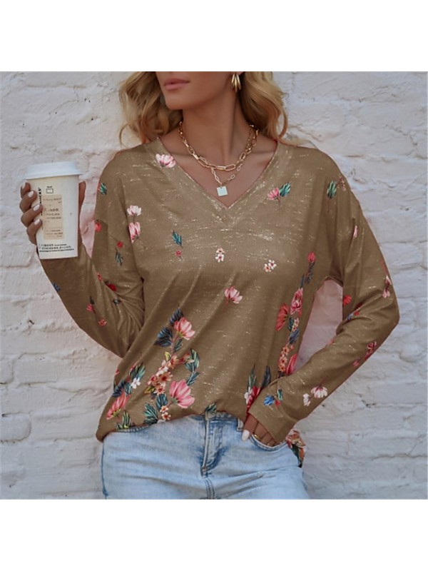 spring and autumn new products urban casual loose long-sleeved floral print women's t-shirt #8981405