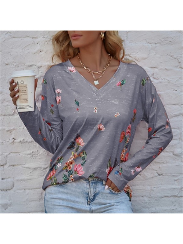 spring and autumn new products urban casual loose long-sleeved floral print women's t-shirt #8981405