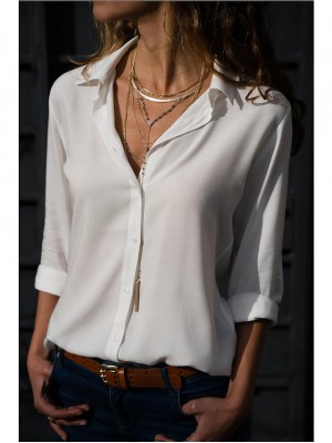 Women's Blouse Shirt Plain Shirt Collar Business Basic Elegant Tops Blue Yellow Gray #8679309