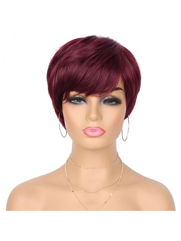 Wig Red Elf Cut Wig With Bangs Short Layered Wig For Black And White Ladies Heat Resistant Synthetic Wig For Everyday Party Use #9023400