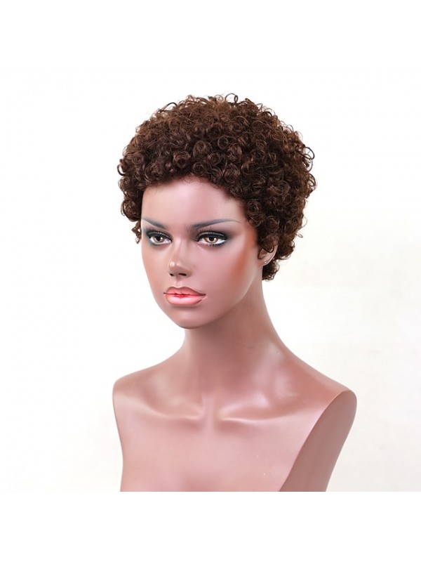 Human Hair Blend Wig Short Afro Curly Jerry Curl Short Bob Short Hairstyles 2020 Black Fashionable Design Comfortable Natural Hairline Capless Women's Dark Wine Medium Brown#4 Jet Black #1 8 inch #7151643