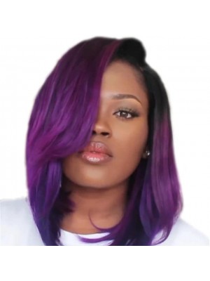 Synthetic Wig Straight Middle Part Wig Medium Length Black / Purple Synthetic Hair 14 inch Women's Cool Middle Part Bob Purple #8168615