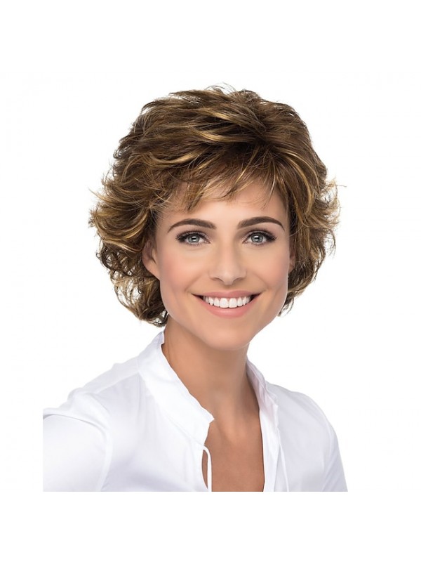 Brown Wigs For Women Cosplay Costume Wig Curly with Bangs Wig Short Brown Blonde Synthetic Hair Women's Fashionable Design Cute Elastic Blonde Brown #8249093