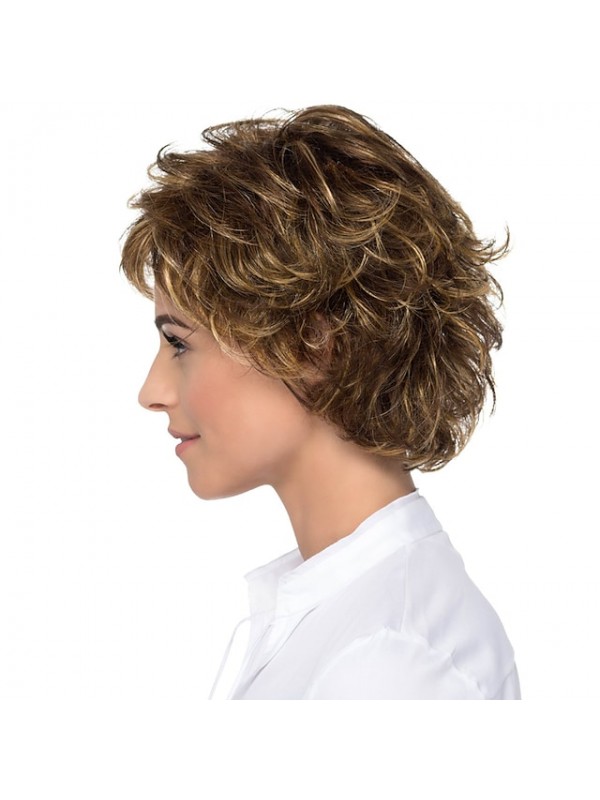 Brown Wigs For Women Cosplay Costume Wig Curly with Bangs Wig Short Brown Blonde Synthetic Hair Women's Fashionable Design Cute Elastic Blonde Brown #8249093