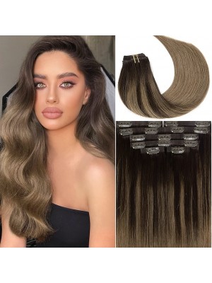 Clip in Hair Extensions Remy Human Hair #6/27 Thick Natural Hair Clip in Extensions Silky Invisible Weft 7pcs 110g 14 Inch Real Hair #9032371