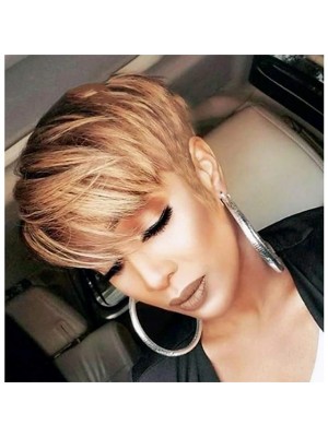 Pixie Cut Human Hair Wig with Bangs Short Human Hair Wigs for Black Women Non Lace Front Wig Full Machine Wigs 150% Density Brazilian Capless Wigs Pixie Cut Human Hair #8982958