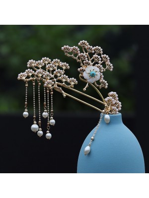 Pearl Hair Stick Chinese Hairpin Hair Sticks for Women Flower Hair Chopsticks Vintage Tassel Handmade Hair Pin Chignon Jewelry Accessories for Girls #9028953