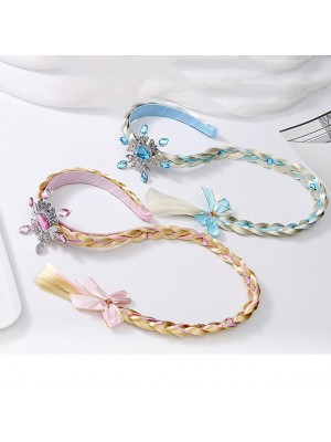 Colored Hair Extensions for Girls  50cm Children's Crown Frozen Wig Braid Princess Hairband Queen Aisha Headdress Girls Aisha Headband Hair Accessories #8903545