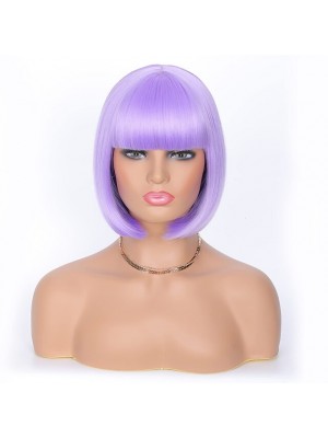 Purple Bob Wig With Bangs Short Bob Wig Synthetic Heat-resistant Wig Color Straight Bob Wig Natural Look 8inch #9037452