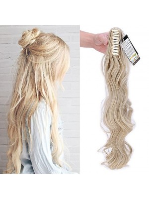 claw on ponytail extensions 24"/60cm curly wavy hair extension natural effect synthetic hairpiece - ash blonde mix bleach blonde #8422728