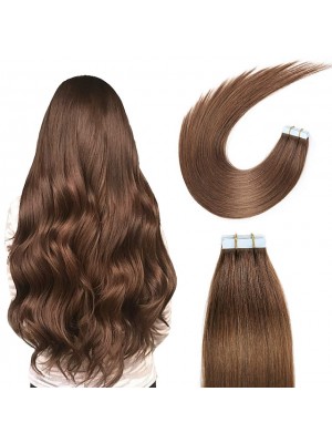 Human Hair Brown 100% Remy Human Hair 16-24 inches 20pcs 50g/pack Straight Seamless Skin Weft Human Hair Extensions Piano Color P27/613 #9011697