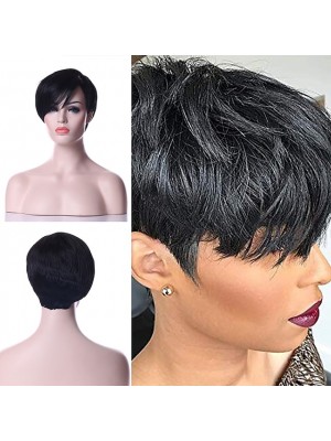 hair human hair short wigs pixie cut wigs with bangs short black layered wavy wigs for women 1b color 14inch #8359803