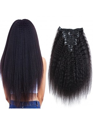 Clip In / On Hair Extensions Human Hair 7pcs / pack Pack kinky Straight Natural Black Hair Extensions #6836772