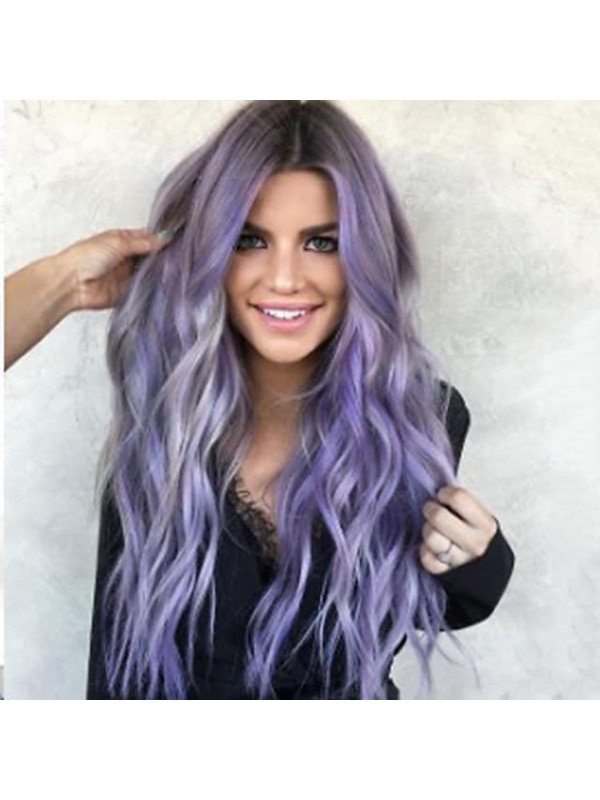 Purple Wigs For Women Synthetic Wig Body Wave Asymmetrical Wig Long Purple Synthetic Hair 23 Inch Women's Curling Purple #7872312