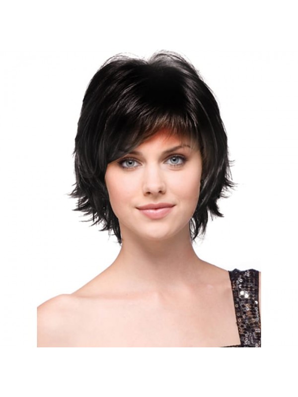 Human Hair Blend Wig Short Wavy Bob Layered Haircut Short Full Machine Made Hairstyles With Bangs Full Machine Made Wavy Side Part Capless Women's Strawberry Blonde 10Inch #3160986