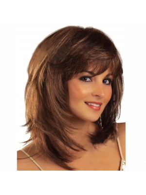 Synthetic Wig Wavy Wavy Wig Medium Length Brown Synthetic Hair Women's Brown #3975093