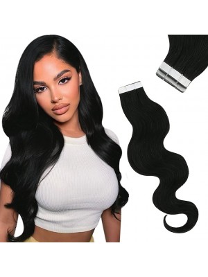 Body Wave Tape in Hair Extensions #1B Black Hair Extensions Tape in Real Human Hair Black Wavy Tape in Extensions Human Hair Skin Weft for Women 14inch 20pcs 50g #9029302