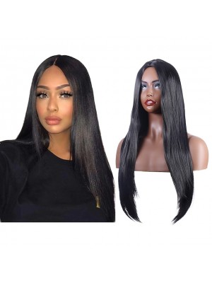 Long Black Wig Middle Part Straight Black Wig for Women Natural Look Synthetic Heat Resistant Wig 26 Length For Everyday Party Use #9029090