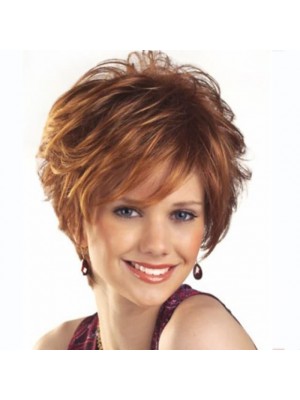 Synthetic Wig Wavy Wavy Wig Short Brown Synthetic Hair Women's Brown #4738150