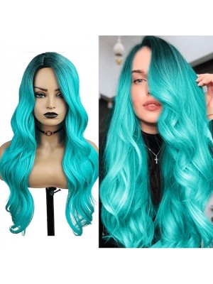 Green Wigs for Women Synthetic Wig Deep Wave Side Part Wig Blonde Medium Length Ombre Blue Ombre Green Ombre Blonde Synthetic Hair Women's Cosplay #8532368