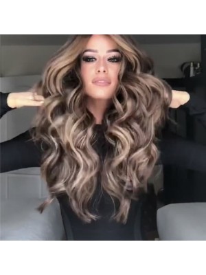 Brown Wigs for Women Synthetic Wig Wavy Middle Part Wig Long Light Brown Synthetic Hair Wigs for Party Natural Hairline Light Brown Wigs 26 Inch #8184773