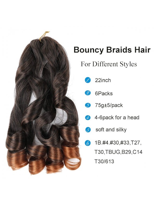 6 Pack Pre Stretched Bouncy Braiding Hair 22 Inch Loose Wavy Braiding Hair Pre Streched 75/Pack French Curls Synthetic Hair Extensions T30 22inch 6packs #8913032