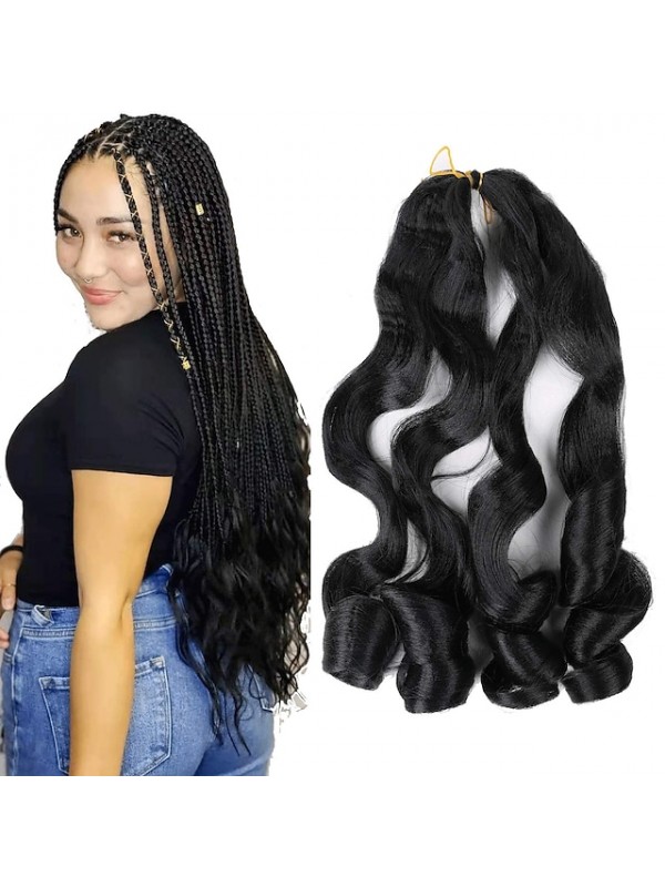 6 Pack Pre Stretched Bouncy Braiding Hair 22 Inch Loose Wavy Braiding Hair Pre Streched 75/Pack French Curls Synthetic Hair Extensions T30 22inch 6packs #8913032