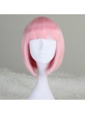 Pink Wigs for Women Synthetic Wig Straight Bob with Bangs Wig Pink Short T-Rose Silver Grey White Blue Purple Synthetic Hair 12 Inch Women's Pink #1555798