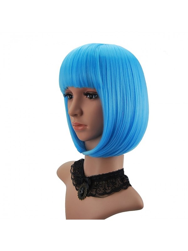 Pink Wigs for Women Synthetic Wig Straight Bob with Bangs Wig Pink Short T-Rose Silver Grey White Blue Purple Synthetic Hair 12 Inch Women's Pink #1555798