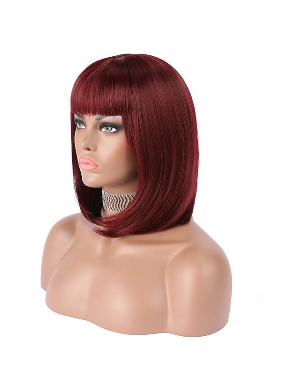 Pink Wigs for Women Synthetic Wig Straight Bob with Bangs Wig Pink Short T-Rose Silver Grey White Blue Purple Synthetic Hair 12 Inch Women's Pink #1555798