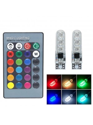 2pcs/set T10 w5w RGB LED Bulb 6SMD 5050 canbus 194 168 Car With Remote Controller Flash/Strobe Reading Wedge Light Clearance lights #8622236