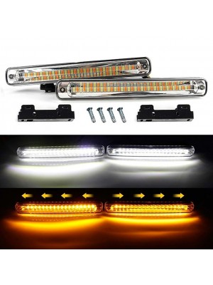 2pcs car DRL led Flowing Waterproof Strip Light DRL Daytime Running Light Turn Signal fog light White turn Amber Headlight 12v #7752773