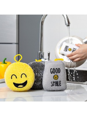 4 Pieces Set Cartoon Dishwashing Sponge Wiping Scouring Pad Decontamination Kitchen Supplies Brush Pot Double-sided Dishwashing Cloth Cleaning Brush #8813111