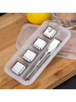 4pcs Stainless Steel 304 Whisky Stones Ice Cubes Whiskey Cooler Rocks Stone Chilling for Wine Bar Tools #8065267