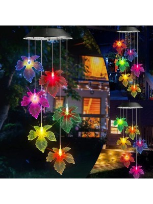 Solar Maple Leaf Wind Chime Light Waterproof LED Leaf Lights 7 Color Changing Countyard Lamp Balcony Garden Patio Outdoor Decoration #8988670