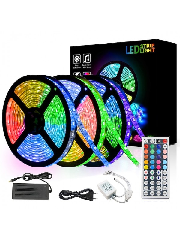 15m 3x5m LED Light Strips RGB Tiktok Lights 5050 SMD 450 Leds 10mm Strip Fexible Light Led Tape not-waterproof DC 12V 450leds with 44key IR Remote Controller Kit #5441360