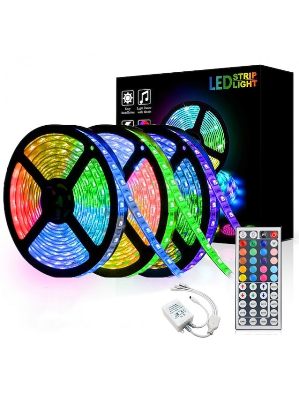 15m 3x5m LED Light Strips RGB Tiktok Lights 5050 SMD 450 Leds 10mm Strip Fexible Light Led Tape not-waterproof DC 12V 450leds with 44key IR Remote Controller Kit #5441360