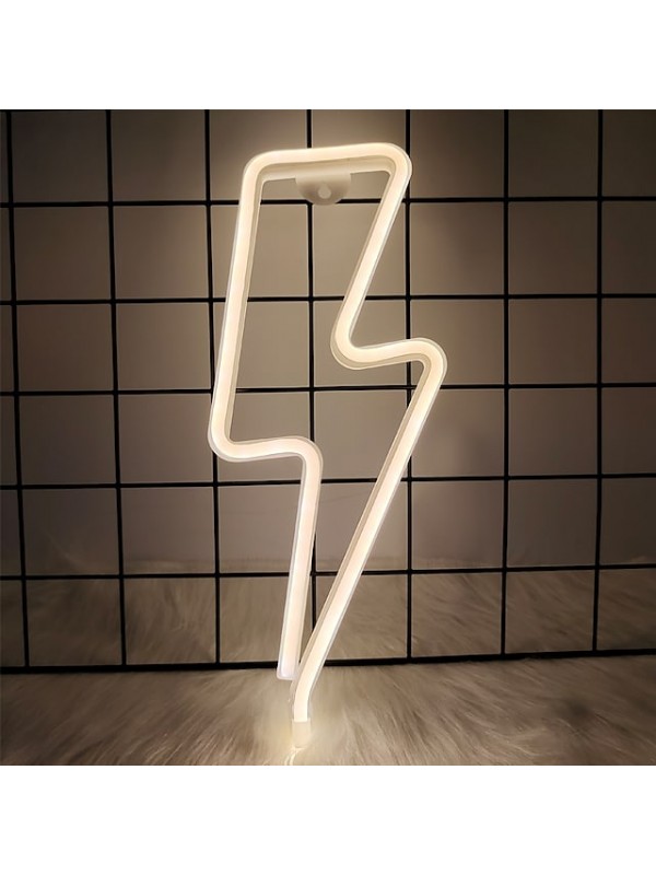 LED Neon Light Lightning Shape Night Light INS Christmas Party Wedding Decoration Home Gift USB or Battery Operated Wall Decoration Lamp #8568054