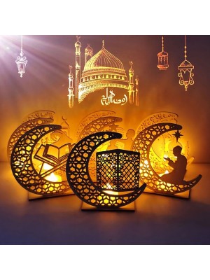 Ramadan Eid Mubarak Lights LED Wooden Night Light Decoration Lamp Star Moon Light Islamic Muslim Festival Home Decorations #9000651