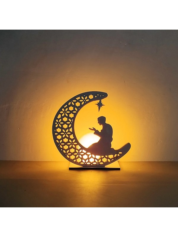 Ramadan Eid Mubarak Lights LED Wooden Night Light Decoration Lamp Star Moon Light Islamic Muslim Festival Home Decorations #9000651