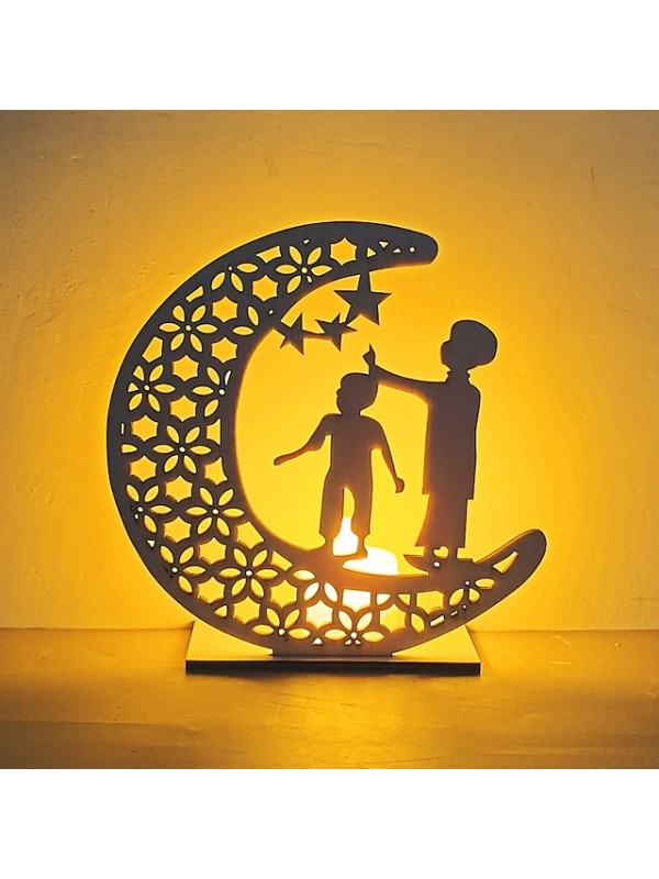 Ramadan Eid Mubarak Lights LED Wooden Night Light Decoration Lamp Star Moon Light Islamic Muslim Festival Home Decorations #9000651