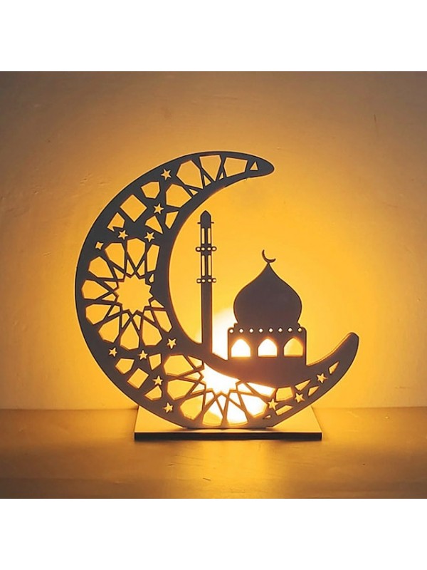 Ramadan Eid Mubarak Lights LED Wooden Night Light Decoration Lamp Star Moon Light Islamic Muslim Festival Home Decorations #9000651