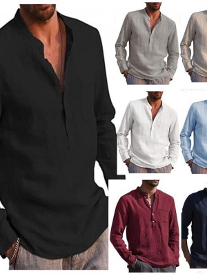 Men's Shirt Solid Colored V Neck Casual Daily Long Sleeve Tops Casual Fashion Breathable Comfortable Wine White Navy Blue #8670986