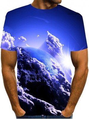 Men's Daily T shirt Shirt 3D Print Graphic 3D Plus Size Print Short Sleeve Tops Elegant Exaggerated Round Neck Blue Purple Blushing Pink #8225098