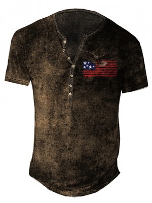 Men's Henley Shirt Tee T shirt 3D Print Graphic National Flag Plus Size Henley Daily Sports Button-Down Print Short Sleeve Tops Basic Casual Classic Designer Coffee #9008784