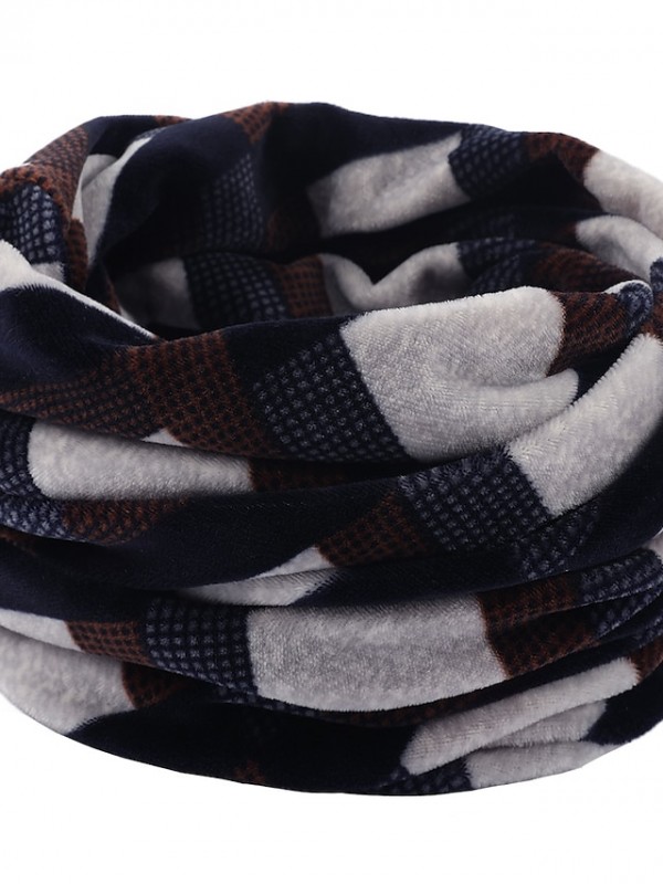 Men's Infinity Scarf Street Dailywear Sport Grey Black Scarf Plaid / Winter #8927755