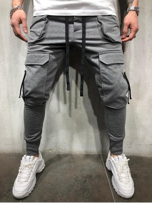 Men's Basic Trousers Cargo Pants Classic Full Length Pants Micro-elastic Solid Colored Cotton Mid Waist Black Gray White XS S M L XL / Drawstring #7732143