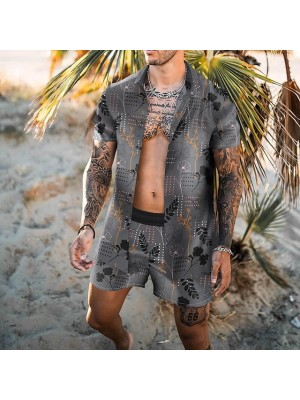 Men's Shirt Set 3D Print Floral Graphic Prints Turndown Casual Holiday 3D Print Button-Down Short Sleeve Tops Casual Fashion Hawaiian Comfortable Gray #8967540