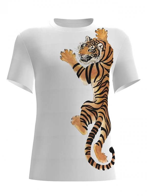 Men's Tee T shirt 3D Print Graphic 3D Tiger Plus Size Round Neck Daily Sports Print Short Sleeve Tops Casual Fashion Modern White and Yellow White and Red White / Black / Animal #8449654